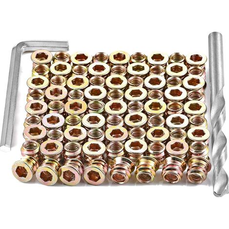 Pack de 30 inserts filetés pour vis à bois M815mm - écrous à bois hexagonaux (avec clé hexagonale) (1/4)