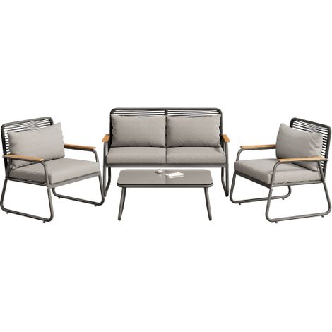 Ensemble meuble de jardin, pieds de table réglables, tous coussins siège et dossier inclus, meuble extérieur design moderne pour terrasse et balcon