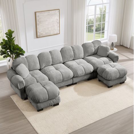 Modulares U-4-Sitzer-Sofa mit 2 beweglichen Ottomans, hellgrau HAVRYA (1/5)