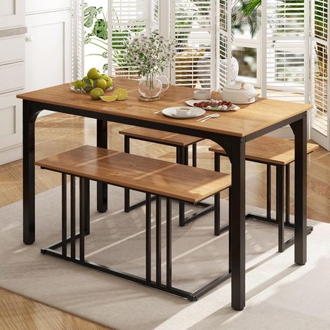 Costway – Ensemble table et chaises 4 pièces – Table industrielle 120x60cm avec banc et 2 tabourets – Structure métal antirouille – Pour cuisine et restaurant