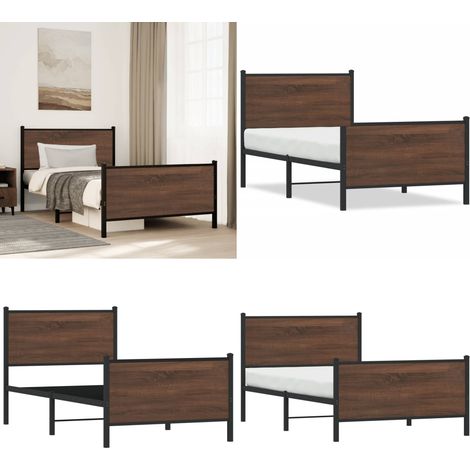 Metallbett ohne Matratze Braun Eichen-Optik 107x203 cm - Metallbett - Doppelbett - Boxspringbetten - Bettenrahmen - Schlafzimmereinrichtung - Home & Living (1/5)