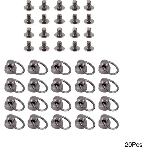 20 pièces Rivets Métalliques avec Anneaux pour Maroquinerie DIY - Décoration Sacs et Étuis Téléphone (Noir)
