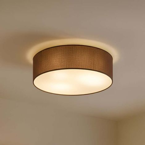 [NEUWERTIG] B-Ware Lindby Deckenlampe Sebatin LED Leuchte dimmbar Stoffschirm braun Ø40cm 3-flg (1/2)