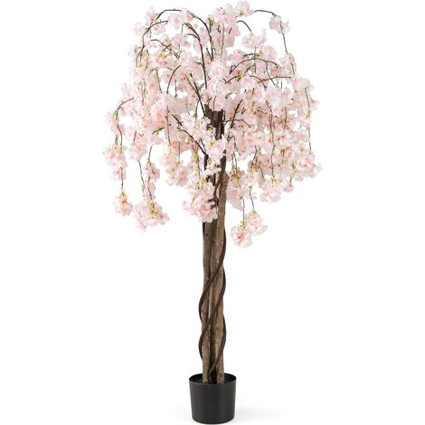 COSTWAY 163CM Tall Artificial Cherry Blossom Tree 1 Pack-White (1/5)