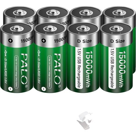 Batería recargable, capacidad de 15000 mWh, compatible con USB tipo C, paquete de 8 unidades (1/2)