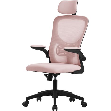 ML-Design Sedia da Ufficio Ergonomica Rosa con Poggiatesta Supporto Lombare e Schienale in Rete Reclinabile Regolabile in Altezza con Braccioli Seduta Imbottita a Schiuma Poltrona Girevole con Ruote