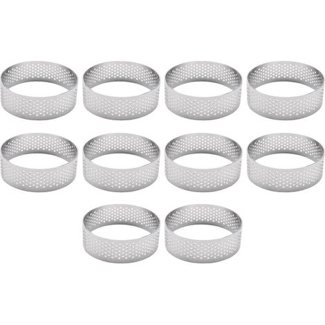 Lot de 10 cercles à tarte en acier inoxydable, perforés et résistants à la chaleur, pour gâteaux, mousses et beignets, 5,9 cm. (1/5)