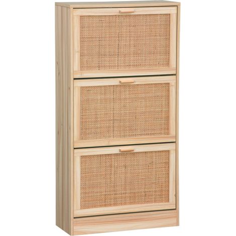 sweeek - Schuhmöbel 3 Türen Rattan-Geflecht und Holzdekor (1/5)