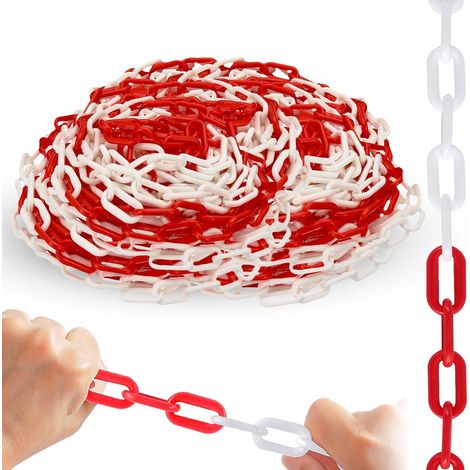 Chaîne de sécurité en plastique rouge et blanche 15M 6mm chaîne de sécurité pour avertissement parking contrôle de foule files d'attente circulation (1/5)
