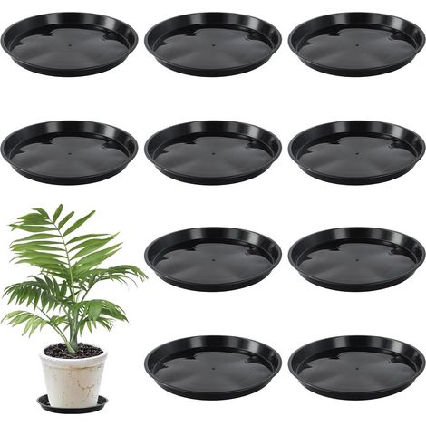 Lot de 10 Ronds Dessous de Verre, 30 cm Noir Soucoupes de Pot de Fleurs en Plastique pour Plantes, Dessous de Verre avec étiquette pour Pots pour Un Usage Extérieur ou Intérieur (1/5)