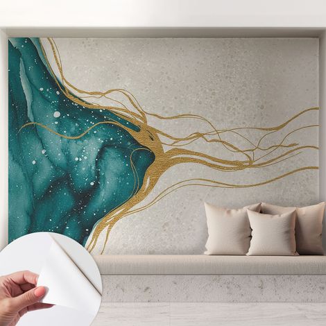 Papier peint adhésif autocollant pour salon chambre à coucher peint imprimé Installation facile Lignes turquoise 208x146 cm (1/5)