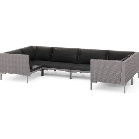 Divani da Giardino 6 pz con Cuscini in Polyrattan Grigio Scuro vidaXL (1/5)