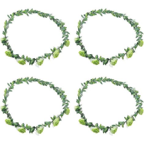 Couronne de fleurs roses (lot de 4) pour cheveux de mariée, bandeau et guirlande, accessoire de coiffure pour femmes et filles-Green (1/5)