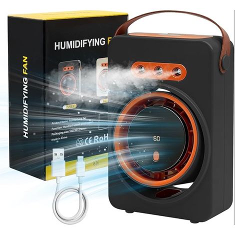 Ventilateur Climatiseur Portable,Ventilateur Brumisateur avec vitesses et minuterie, Ventilateur Bureau Rechargeable Usb pour Maison,Voiture,Camping (1/5)