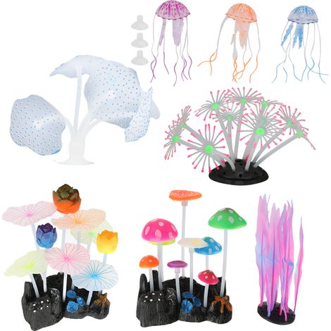 Kit de décorations en silicone pour aquarium (corail) : sûr, coloré et non polluant, simulant des poissons. Kit de plantes décoratives pour aquarium. (1/5)