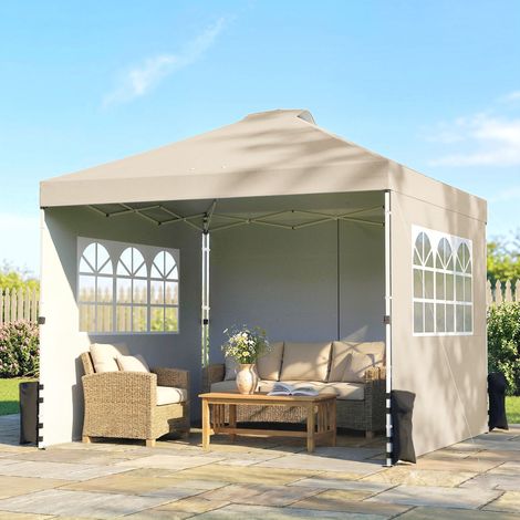 Gazebo da giardino a scomparsa, tenda pieghevole, altezza regolabile, 3 pareti laterali, sacchi di sabbia, borsa per il trasporto, 3 x 3 m, crema