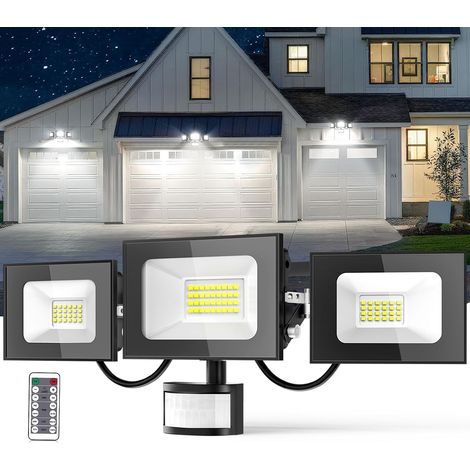 Projecteur LED Détecteur de Movement - 100W 10000LM Ultra Lumineux 3 Tête Spot LED Extérieur, IP65 Etanche Éclairage de Sécurité Extérieur PIR pour Cour Porche Jardin Garage (1/5)