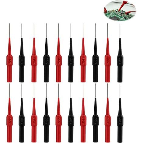 20 x Conseils de mesure pour multimètre, Sondes d'essai pour multimètre, Aiguilles d'essai rouges de 0,8 mm 30 V, Boîtier de protection isolant, Laboratoires et Électriciens Rouge et Noir (1/5)