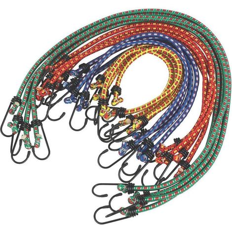 FLITI Set of 12 Bungee Cords, Heavy-Duty Straps with Storage, 30/45/60cm, Steel Hooks, for Car, Camping, DIY (1/5)