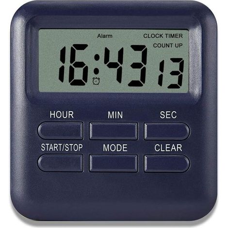 Minuterie Digitale avec Fonction d'Horloge/Réveil 3 en 1, Minuterie de Cuisine Aimanté, Timer Chronomètre Compte à Rebours, Gestion du Temps pour Cuisine/Étude/Sport (Bleu Foncé) (1/5)