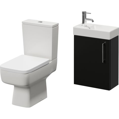 Napoli Cube Matt Black 400mm Single Door Wall Mounted Vanity Unit and Toilet Suite with Align Basin - 400mm - Chrome 160mm Handle