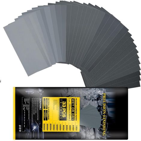 Schleifpapier 5000/3000/2000/1500/1200/1000/800/600/320/240/180 – Packung mit 33 Blatt trockenem Schleifpapier – 23 x 9,5 cm (1/5)