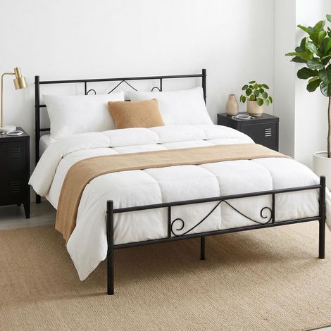FurnitureR Metal Bed Frame, Elegant Frame with Ornate Headboard and Footboard, Sturdy and Easy to Assemble, for Bedroom, Studio, Apartment, Double, Suitable for 140x190CM Mattress, Black