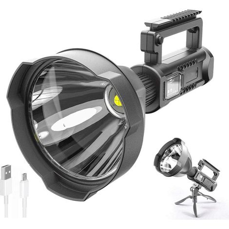 Faro ricaricabile super luminoso, torcia tattica con 4 modalità, potente, portatile, impermeabile, con uscita USB. (1/5)