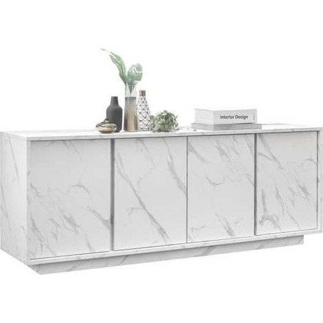 Mobile Multiuso Carrara - 4 Ante - Per Sala, Camera, Cucina, Ingresso - Bianco in Truciolare Melaminico, 180 x 43 x 79 cm (1/5)