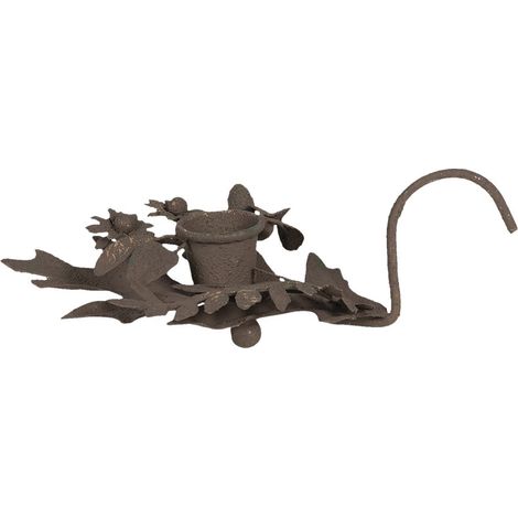 Bougeoir Décoratif en Fer Marron avec Motif Feuilles Support pour Bougie 13 x 9 x 3 cm - PANGIVO