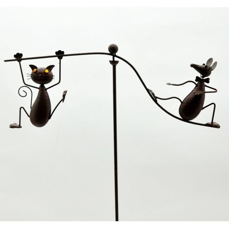 50" Cat and Mouse Garden Weathervanes Spinner - Metal - L80 x W80 x H130 cm