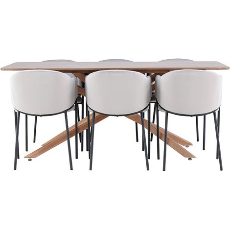 Piazza Essgruppe Tisch 90x180cm und 6 Velours Stühle mit Armlehnen mocca.