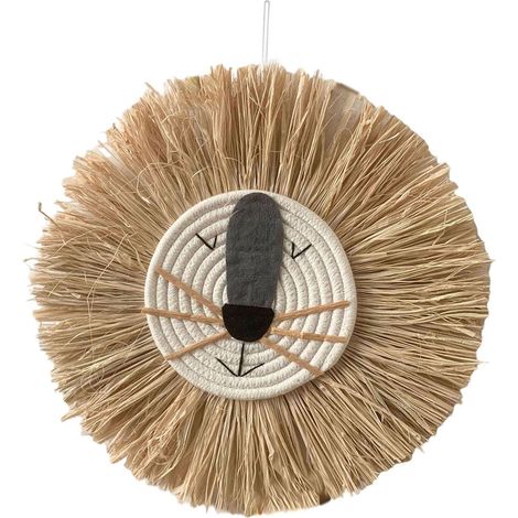 1 pièce b Décoration murale ronde en paille, pendentif en fil de coton T (1/5)