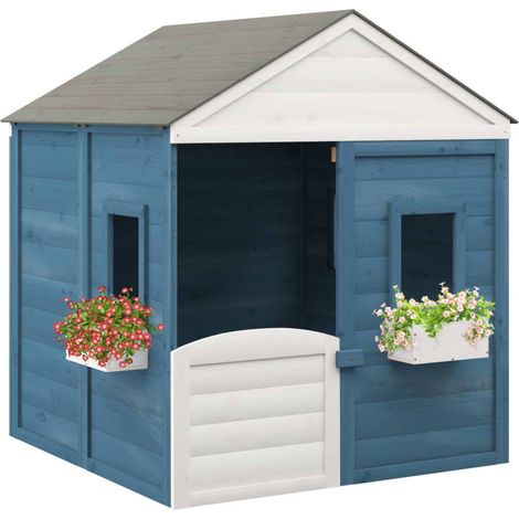 Casita de juegos con puerta con cerradura/flores 125 x 120 x 132 cm madera maciza de abeto 020005112 (1/5)