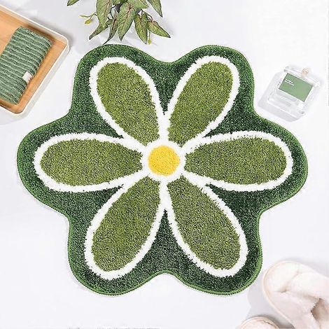 Tapis de bain à fleurs vertes pour le sol de la salle de bain, tapis antidérapant ultra doux et moelleux (1/5)