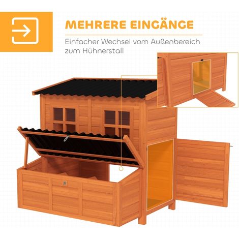Poulailler avec nichoir pour 4-6 poules, toit imperméable, bois de sapin et plastique, 100 x 86 x 100 cm, orange (1/5)