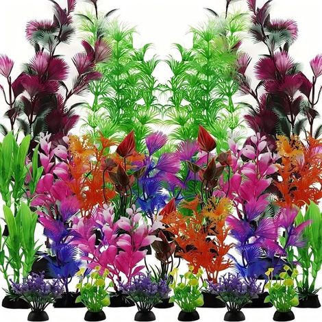 25 plantes artificielles pour aquarium – Sans danger pour les poissons – Couleurs vives et inaltérables – Convient aux aquariums de 26 à 76 litres – 6 à 30 cm (1/5)