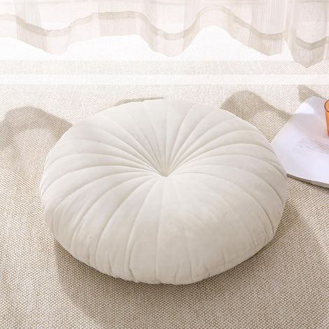 Coussin de sol rond de méditation pour adultes, coussin de sol épais en velours pour yoga, salon, balcon, tatami extérieur, 45,7 cm (beige) (1/5)
