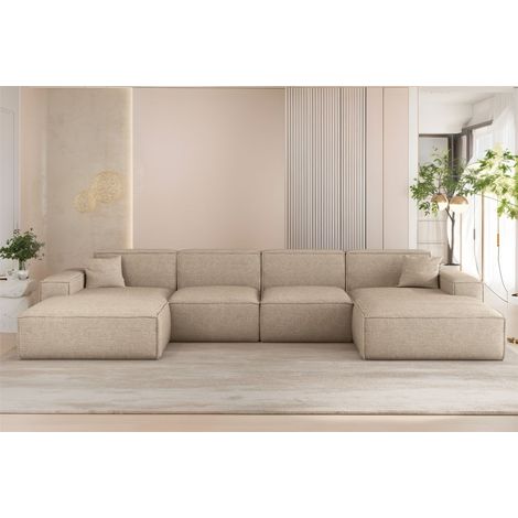 Wohnlandschaft Sofa U-Form CELES PREMIUM in Stoff Artico Beige (1/3)