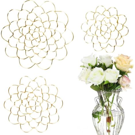 3 Pièces Support pour Fleurs, Tige Support pour Bouquet, Attache Fleurs DIY, Grille en Acier Inoxydable pour Vase, Support pour Bouquet Et Pique Fleurs, Fixation pour Plantes (Or)