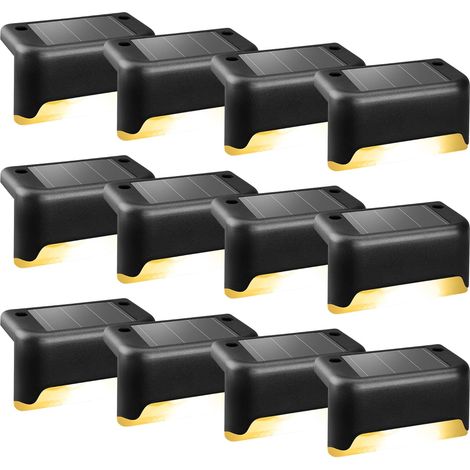 Solarleuchten für draußen, 12er-Pack Treppenlichter, wasserdichte LED-Leuchten für Außentreppen, Stufen, Zäune, Höfe, Terrassen, Dachrinnen, Gehwege, Dekoration (Schwarz, Warmweiß)