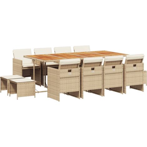 vidaXL Ensemble à manger de jardin et coussins 13 pcs beige