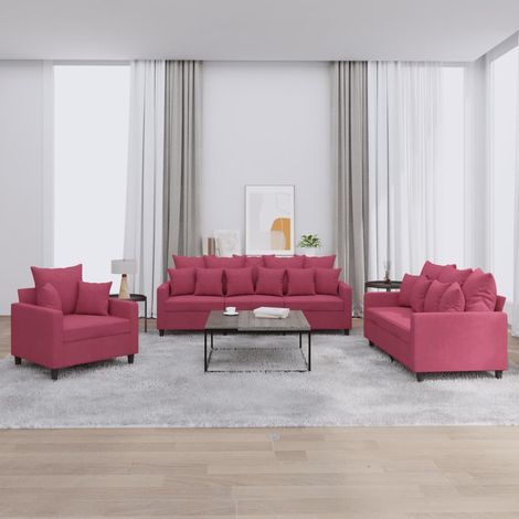 vidaXL Set di Divani 3 pz con Cuscini Rosso Vino in Velluto