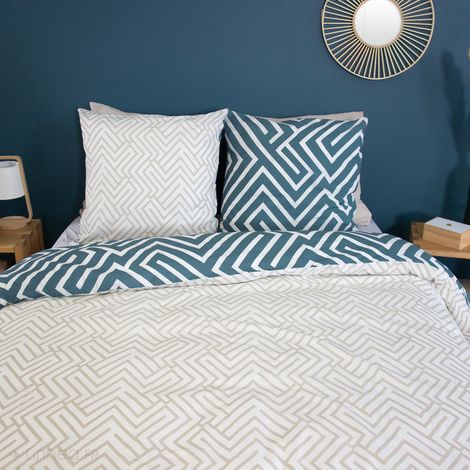 Parure de lit 140x200 cm en coton – Motif géométrique réversible – Douceur et confort – Entretien facile – Linnea
