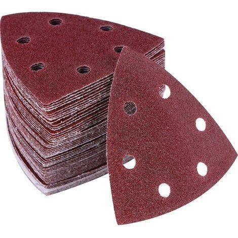 Lot de 60 triangles abrasifs Delta - 6 trous - 90 x 90 x 90 mm 60 grains de 240 - Pour ponceuse delta - Feuilles abrasives triangulaires - Ponçage et polissage (1/5)