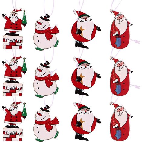 Lot de 12 décorations de Noël en bois durables à faire soi-même, pendentifs en bois, cadeaux-11.5x4.3cm