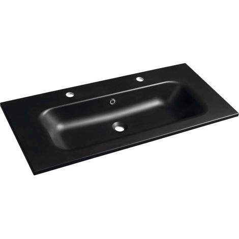 Sapho - Waschbecken, 46x101 cm, mit Überlauf, 2 Hahnlöcher, schwarz SD101B-2 (1/5)