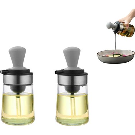 Contenitore per olio in vetro in 2 pezzi con spazzolino integrato, contenitore per olio, dispenser per olio, bottiglia per olio e contenitore per aceto 2 in 1, contenitore per salse e aceto, accessori (1/5)