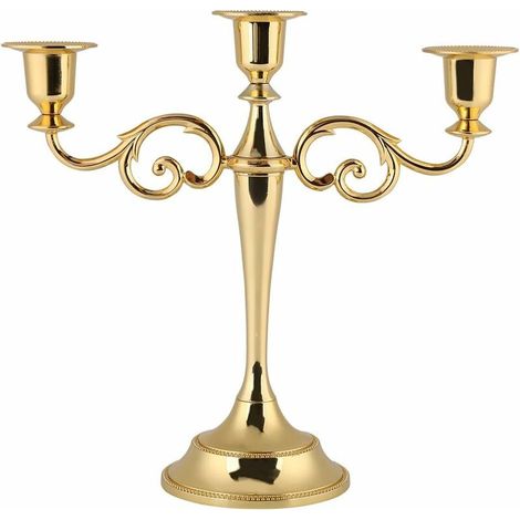 Chandelier 3 Branches Bougeoir en Métal Vintage pour Mariage Décor Maison Table (Color : Gold) (1/5)