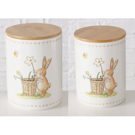 Boltze CHARMY Recipientes de cerámica beige con motivo de conejo